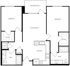 B1 - 2BR 2BA Flat 330 floor plan